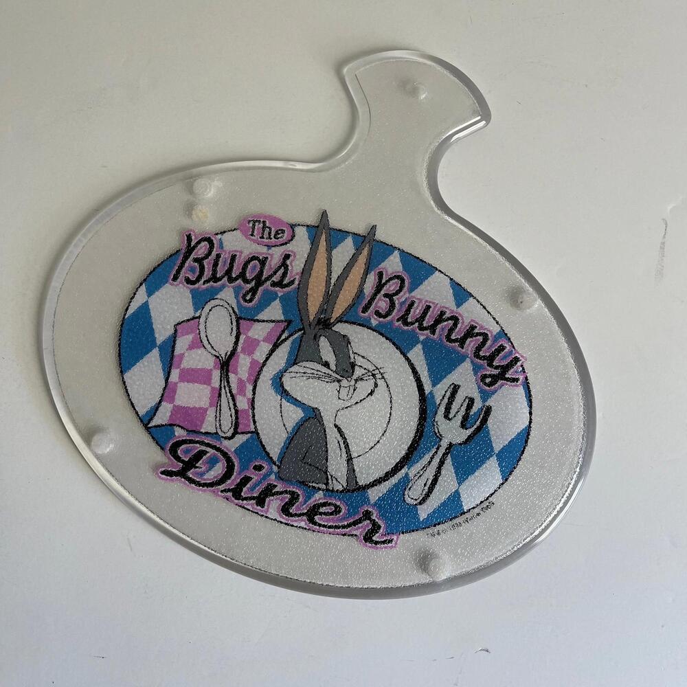 Vintage 1990s Warner Bros Bugs Bunny Diner Trivet/Cutting Board - Clear Plastic